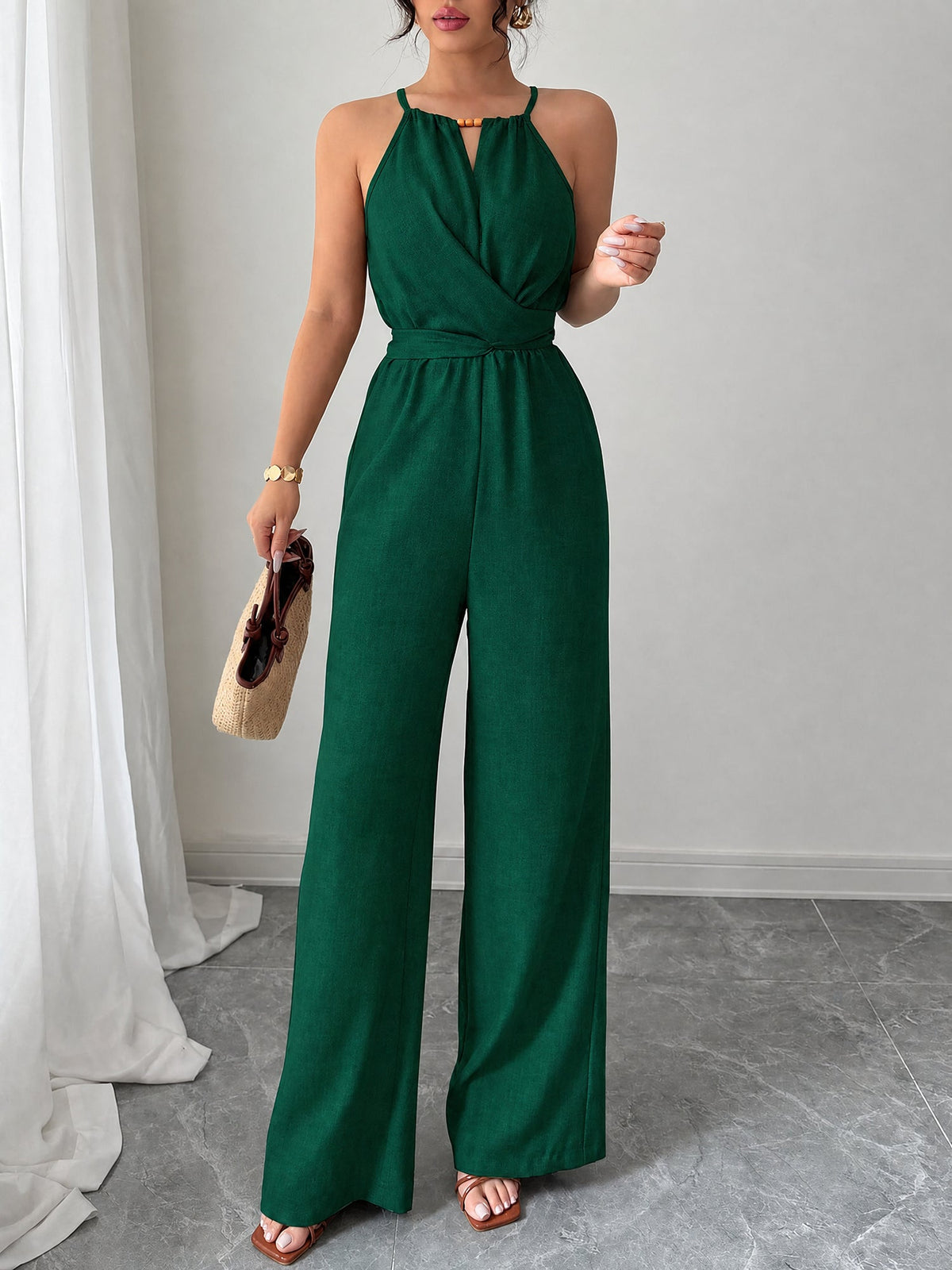 Sleeveless Criss Cross Lace-Up Wide Legs Jumpsuits