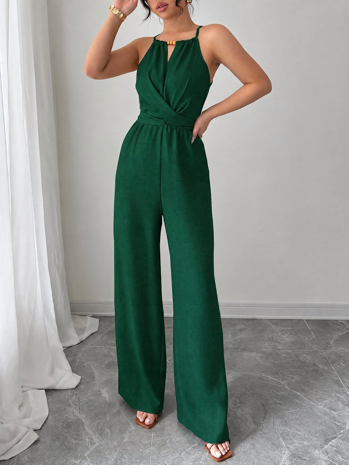 Sleeveless Criss Cross Lace-Up Wide Legs Jumpsuits