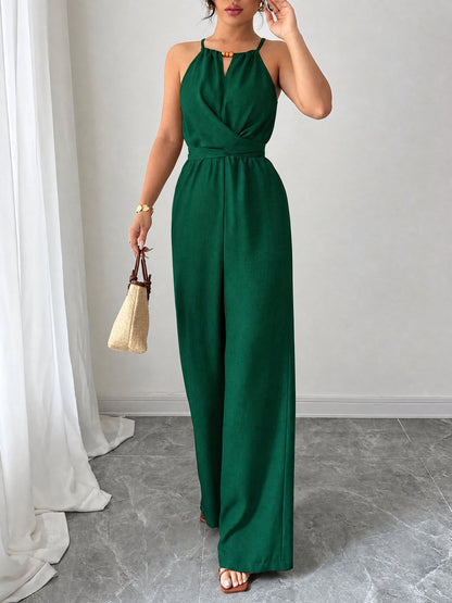 Sleeveless Criss Cross Lace-Up Wide Legs Jumpsuits