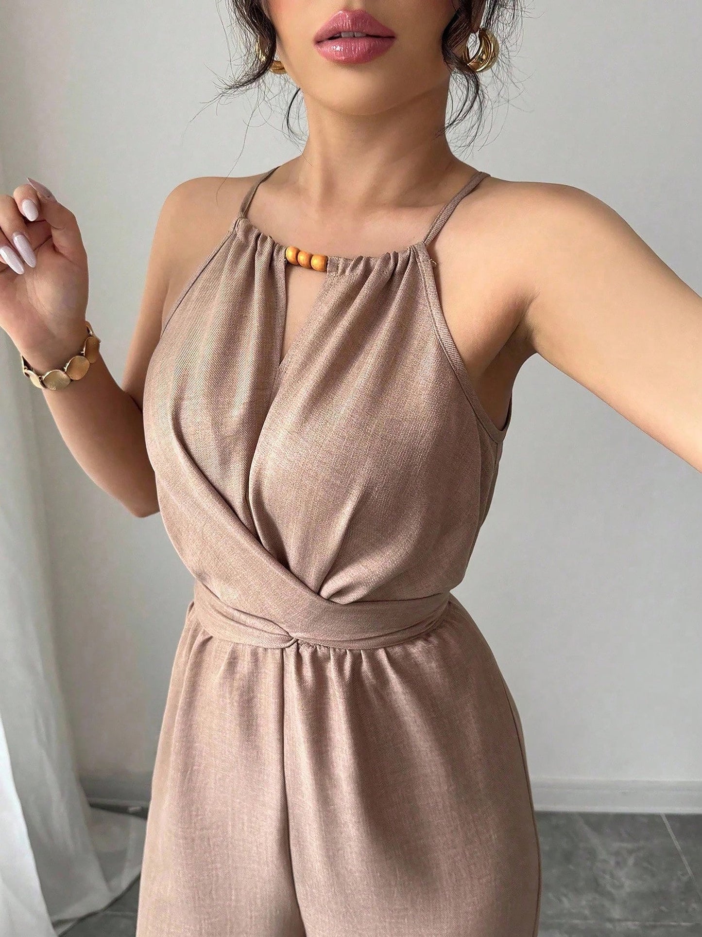 Sleeveless Criss Cross Lace-Up Wide Legs Jumpsuits