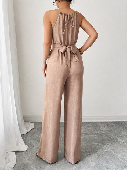 Sleeveless Criss Cross Lace-Up Wide Legs Jumpsuits