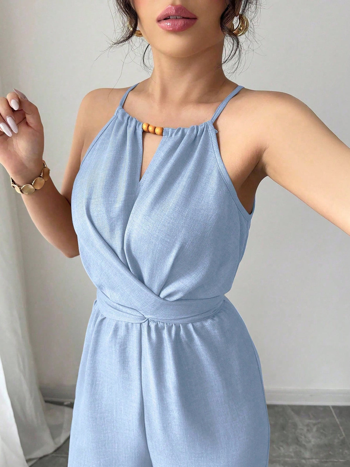 Sleeveless Criss Cross Lace-Up Wide Legs Jumpsuits