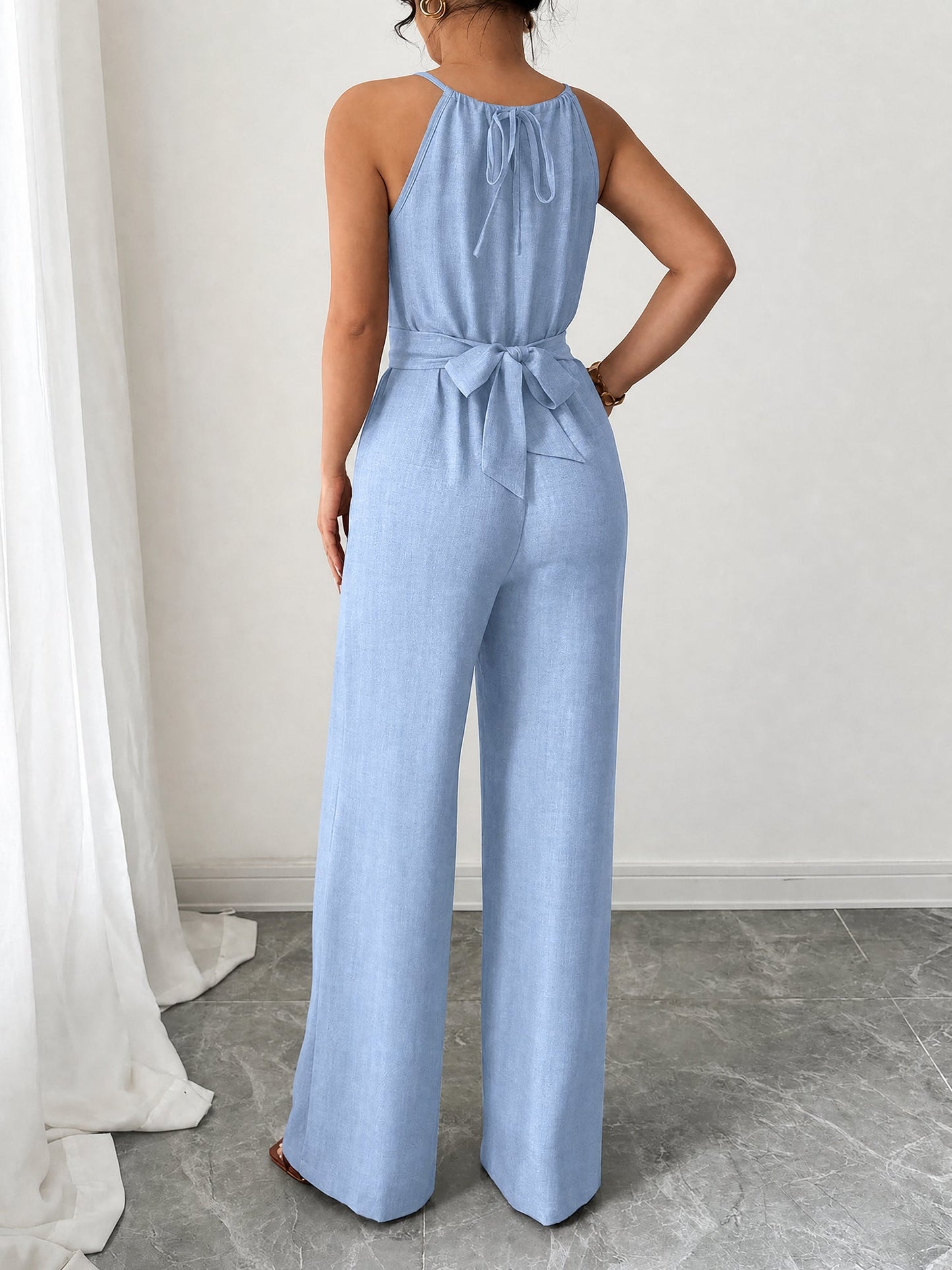 Sleeveless Criss Cross Lace-Up Wide Legs Jumpsuits