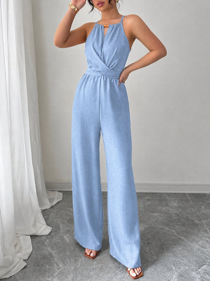 Sleeveless Criss Cross Lace-Up Wide Legs Jumpsuits