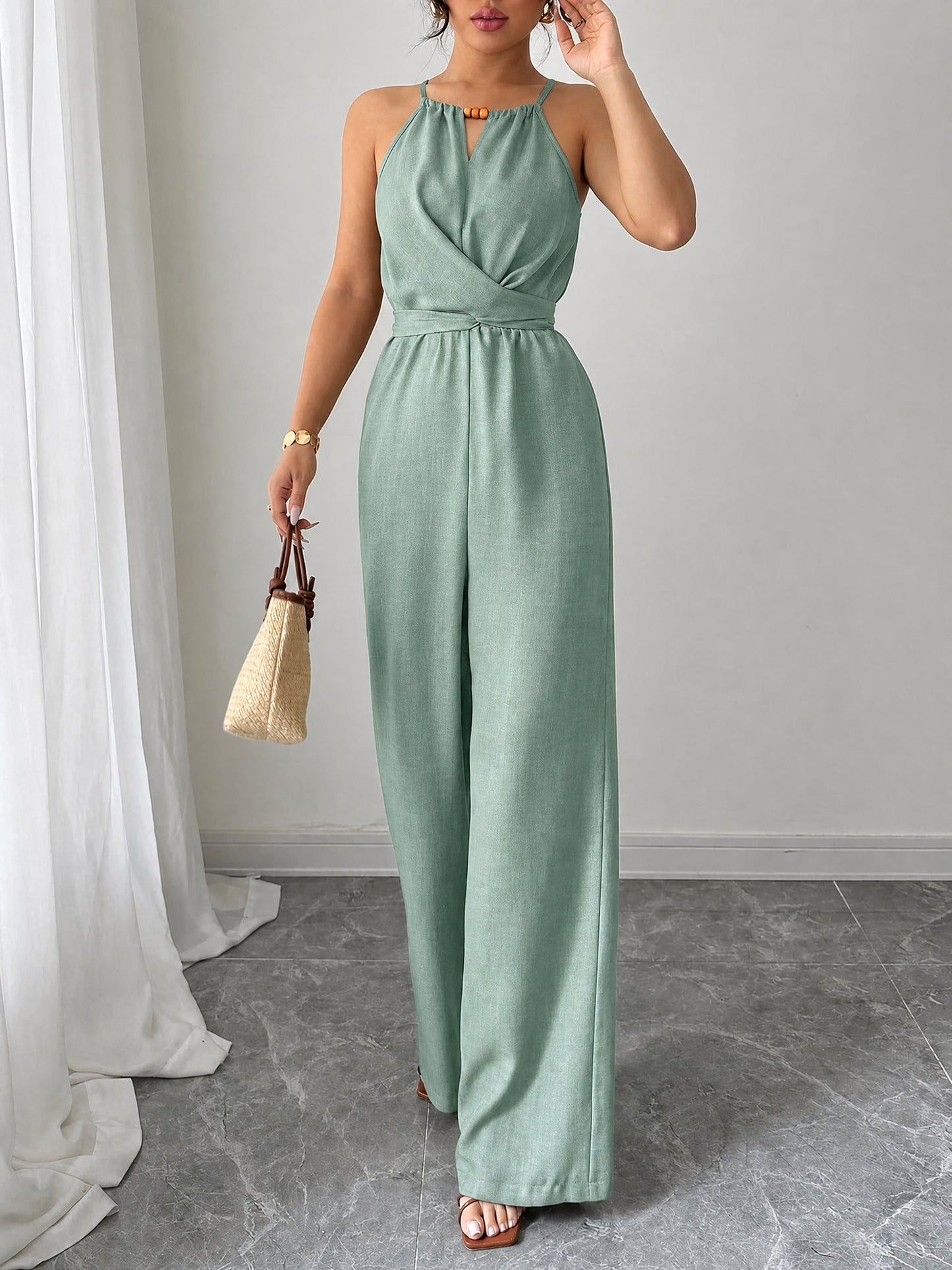 Sleeveless Criss Cross Lace-Up Wide Legs Jumpsuits