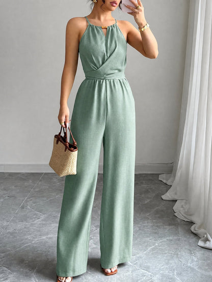 Sleeveless Criss Cross Lace-Up Wide Legs Jumpsuits