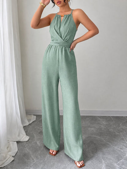 Sleeveless Criss Cross Lace-Up Wide Legs Jumpsuits