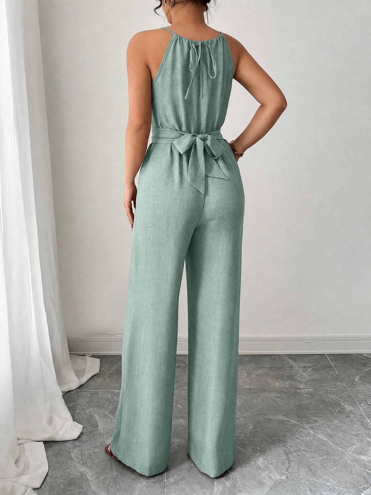Sleeveless Criss Cross Lace-Up Wide Legs Jumpsuits