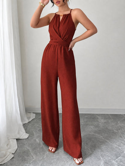 Sleeveless Criss Cross Lace-Up Wide Legs Jumpsuits