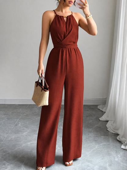 Sleeveless Criss Cross Lace-Up Wide Legs Jumpsuits