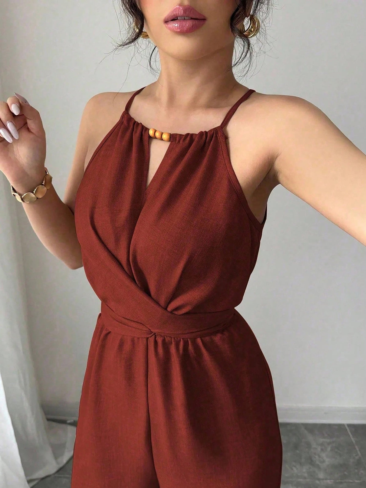 Sleeveless Criss Cross Lace-Up Wide Legs Jumpsuits