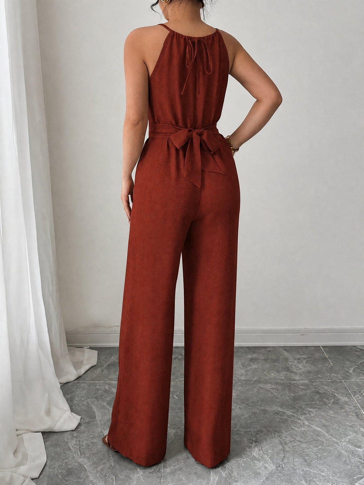 Sleeveless Criss Cross Lace-Up Wide Legs Jumpsuits