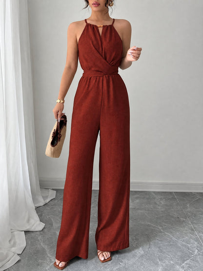 Sleeveless Criss Cross Lace-Up Wide Legs Jumpsuits