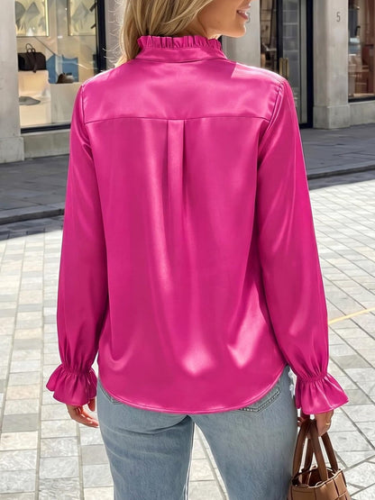 Office Work Satin Ruffled Long Sleeves Blouse