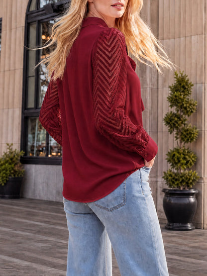 Bow Tie Neck Sheer Long Sleeves Office Blouse