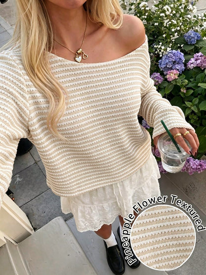 Striped One Shoulder Long Sleeves Blouse