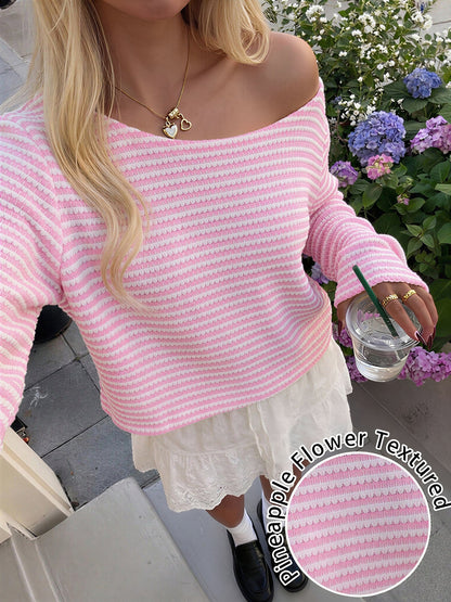 Striped One Shoulder Long Sleeves Blouse