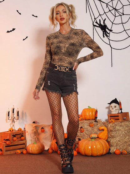 Halloween Spider Net Pattern Mesh Sheer Top