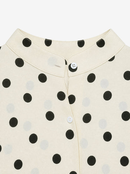 Polka Dots Collarless Long Sleeves Blouse