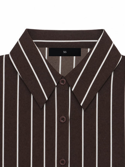 Striped Long Sleeves Belted Maxi Shirt Dress