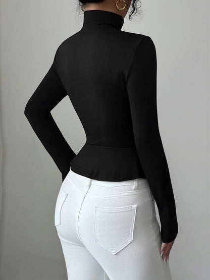 Mock Neck Long Sleeves Peplum Blouse