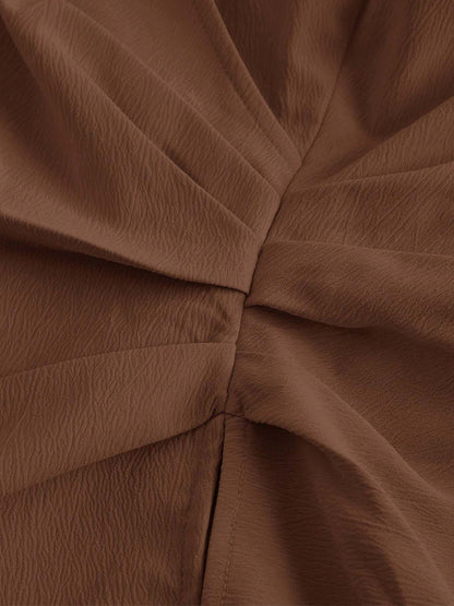 V Neck Puff Sleeves Ruched Cinched Waist Blouse
