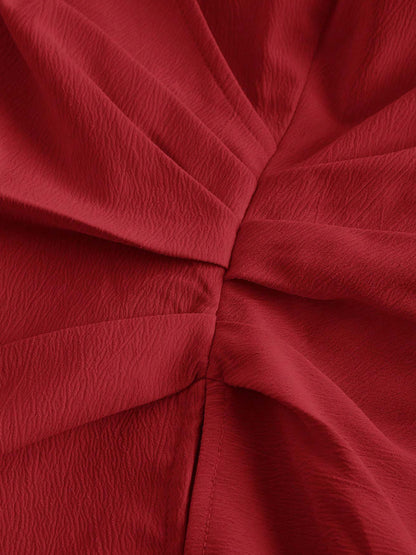 V Neck Puff Sleeves Ruched Cinched Waist Blouse