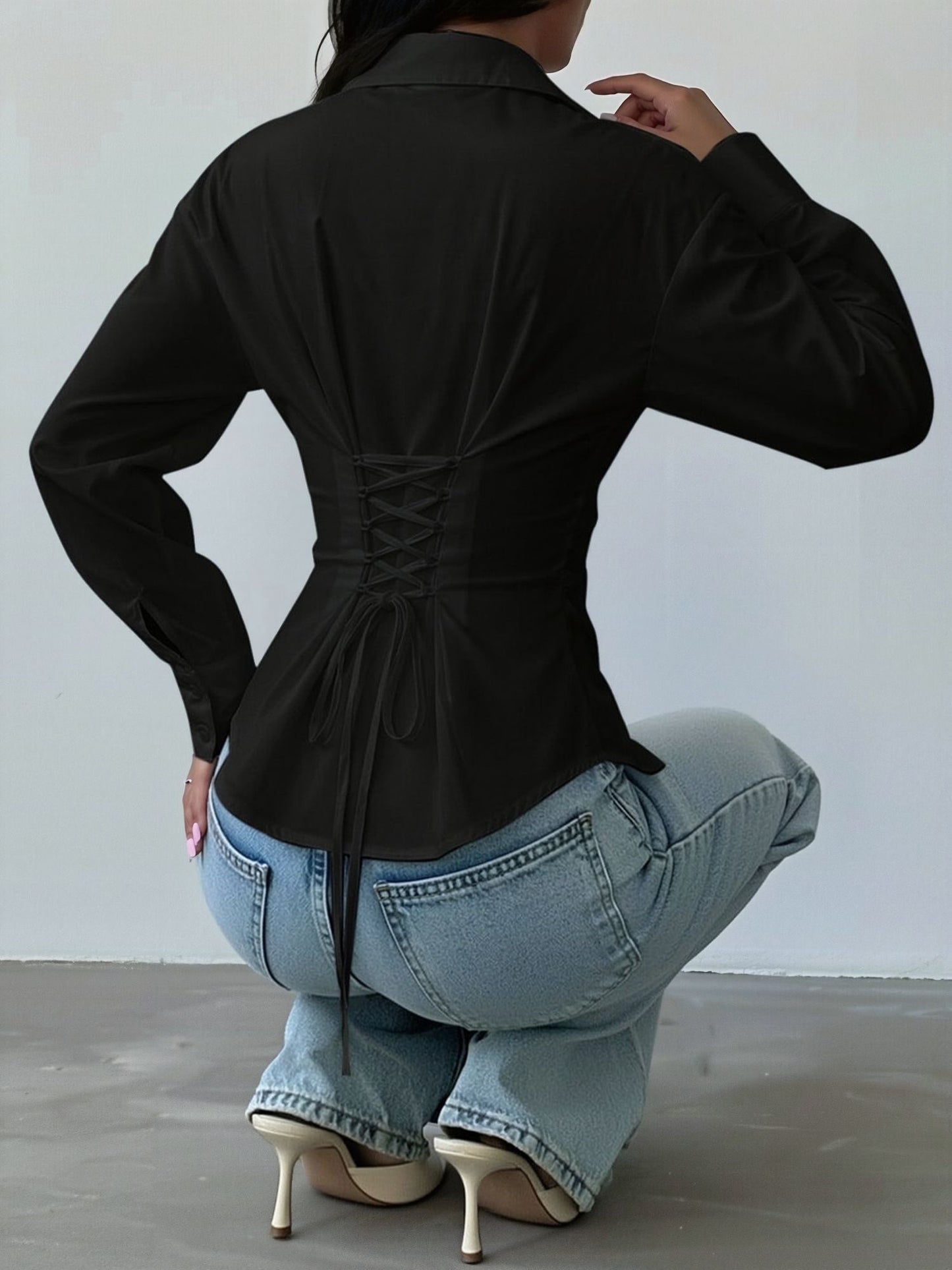Office Siren Long Sleeve Cinched Waist Shirt