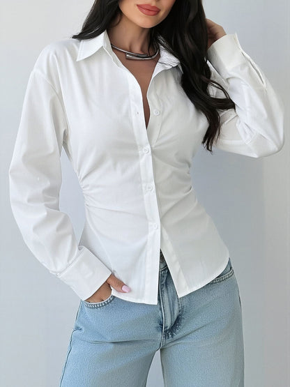 Office Siren Long Sleeve Cinched Waist Shirt