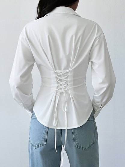 Office Siren Long Sleeve Cinched Waist Shirt