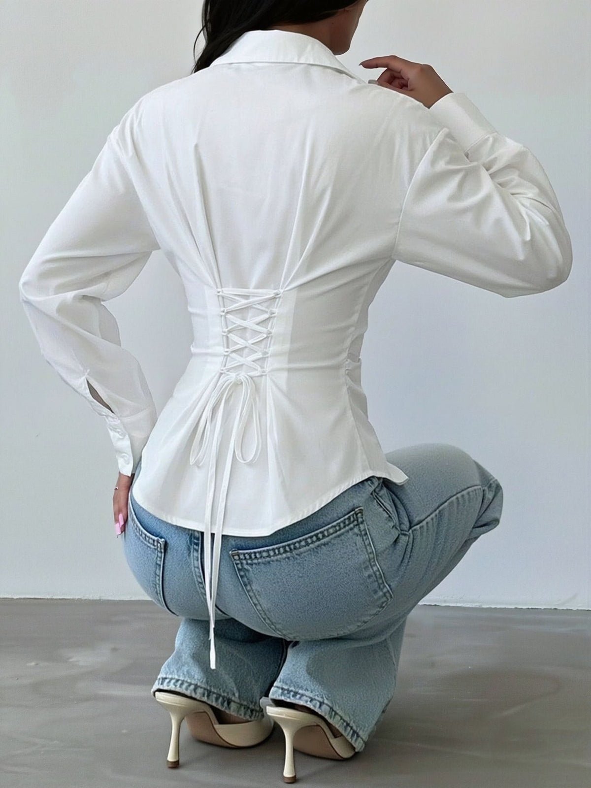 Office Siren Long Sleeve Cinched Waist Shirt