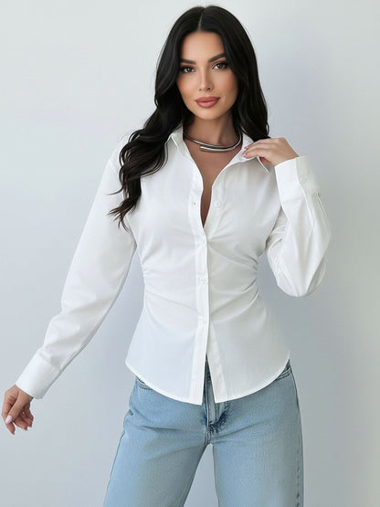 Office Siren Long Sleeve Cinched Waist Shirt