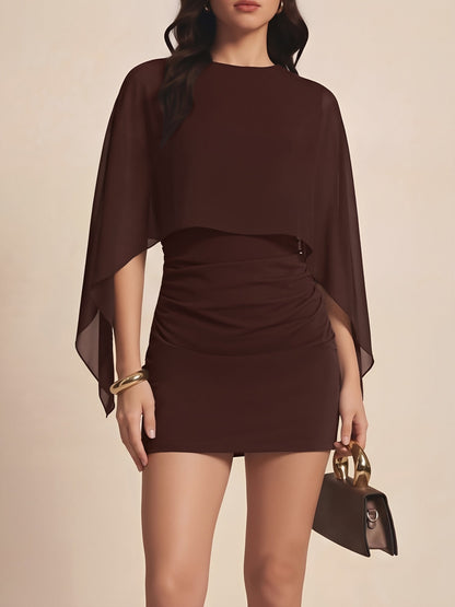 Cape Sleeves Ruched Bodycon Mini Dress