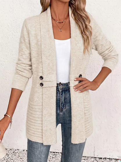 Solid Color Knitted Open Front Mid-Length Cardigan