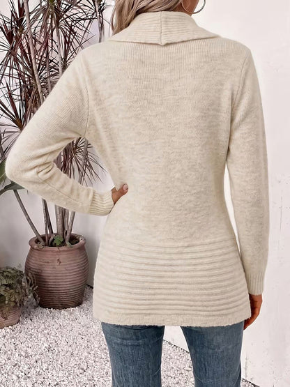 Solid Color Knitted Open Front Mid-Length Cardigan
