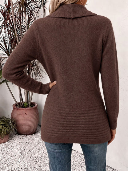 Solid Color Knitted Open Front Mid-Length Cardigan