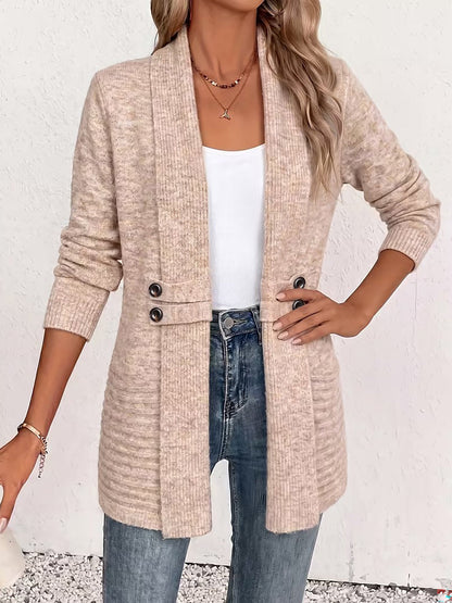 Solid Color Knitted Open Front Mid-Length Cardigan