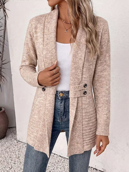 Solid Color Knitted Open Front Mid-Length Cardigan