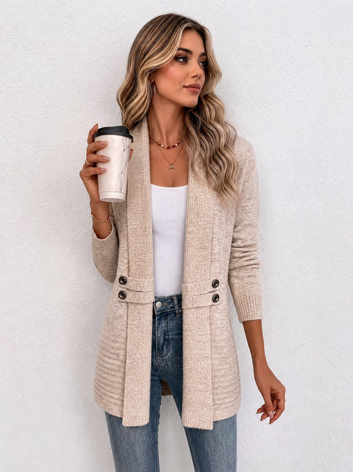 Solid Color Knitted Open Front Mid-Length Cardigan