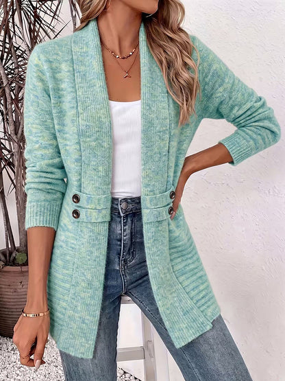 Solid Color Knitted Open Front Mid-Length Cardigan