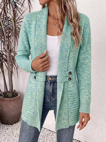 Solid Color Knitted Open Front Mid-Length Cardigan