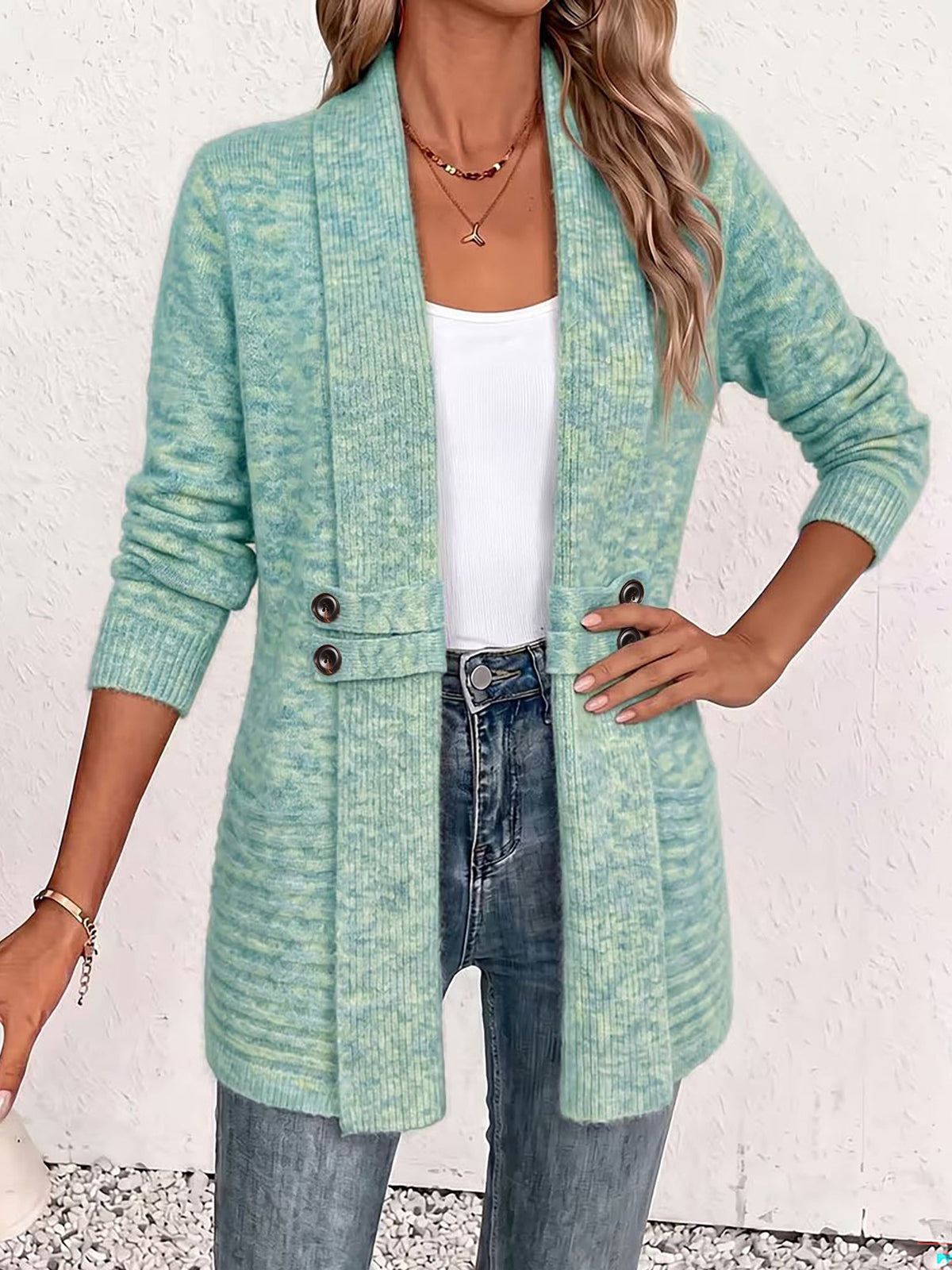Solid Color Knitted Open Front Mid-Length Cardigan