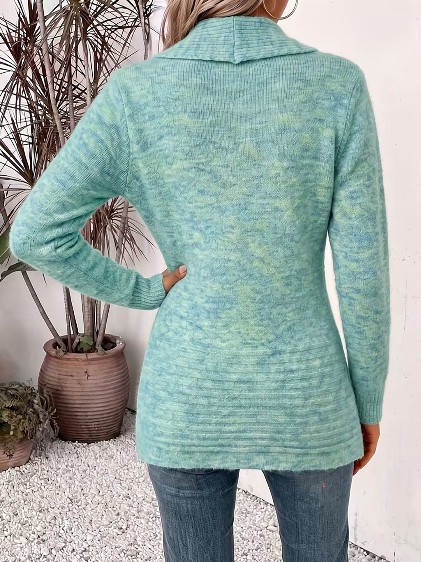 Solid Color Knitted Open Front Mid-Length Cardigan