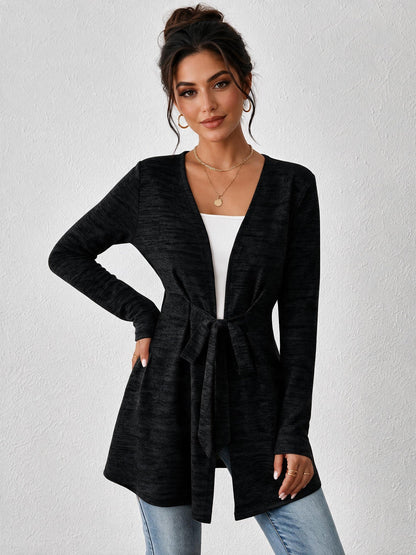 Long Sleeves Lace-Up Open Front Casual Jacket