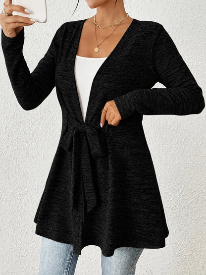 Long Sleeves Lace-Up Open Front Casual Jacket