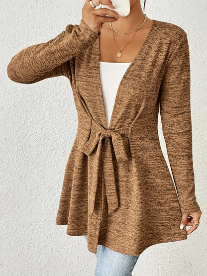 Long Sleeves Lace-Up Open Front Casual Jacket