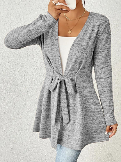 Long Sleeves Lace-Up Open Front Casual Jacket