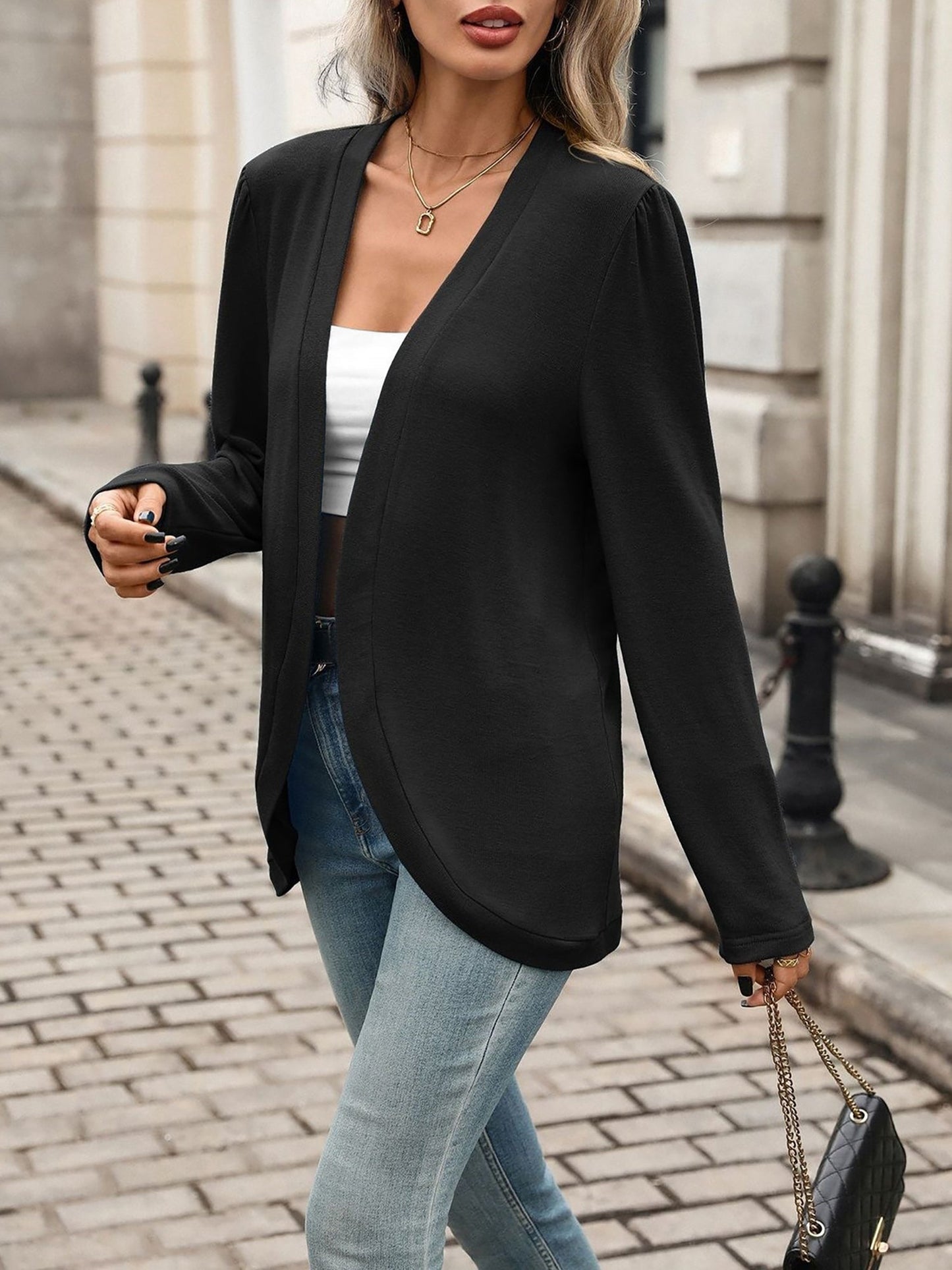 Solid Color Knitted Long Sleeve Casual Cardigan