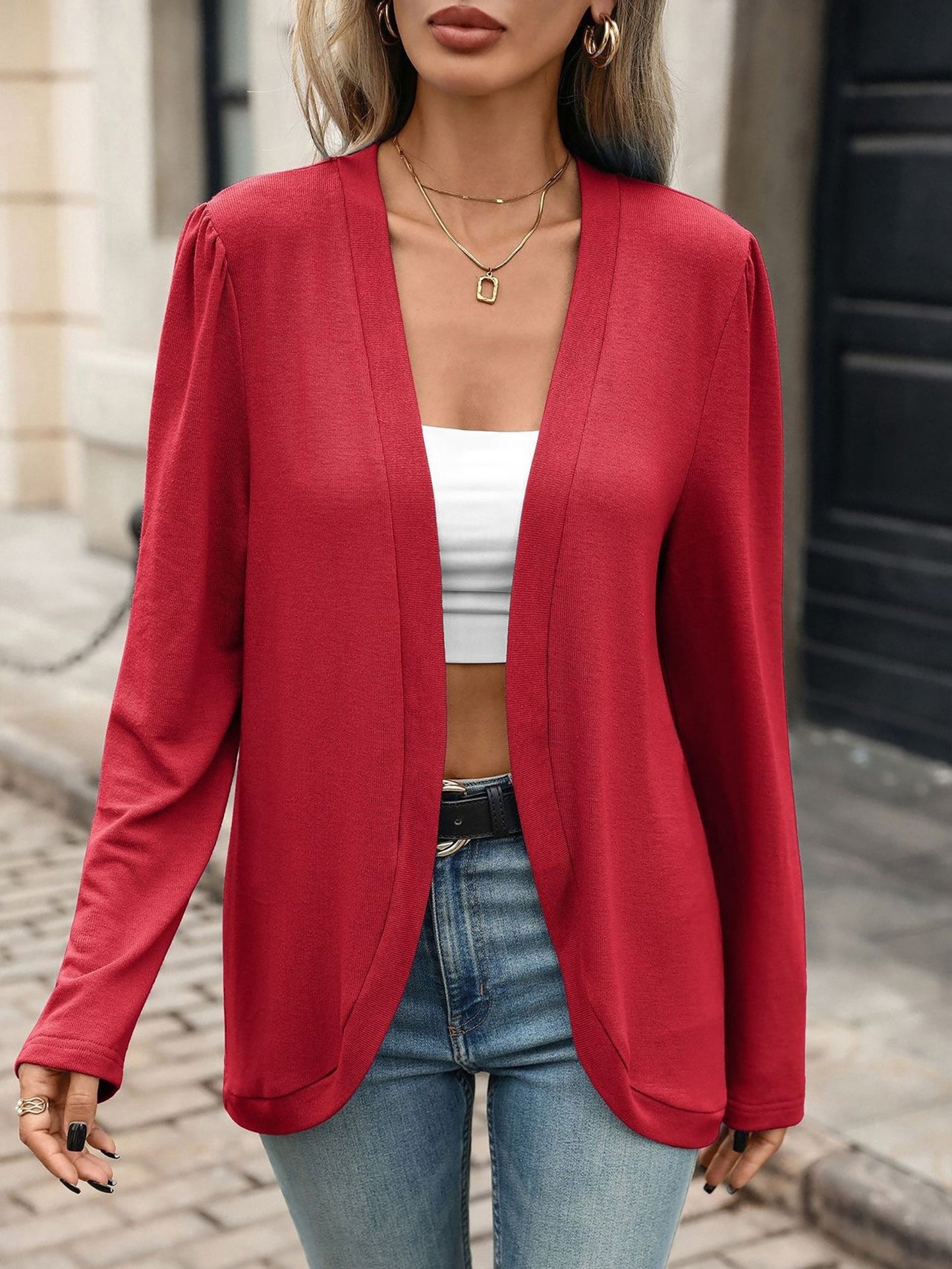 Solid Color Knitted Long Sleeve Casual Cardigan