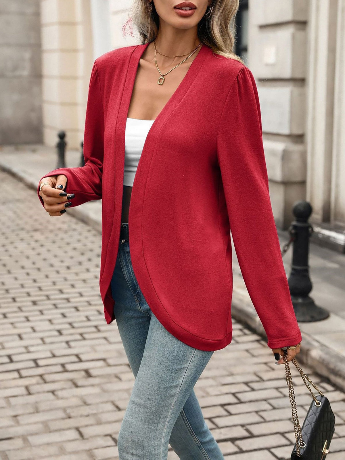 Solid Color Knitted Long Sleeve Casual Cardigan